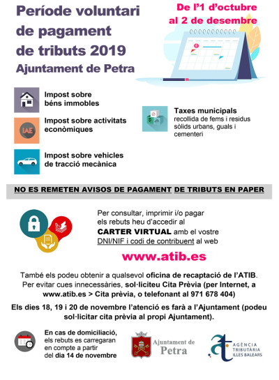 Període voluntari de pagament de tributs 2019