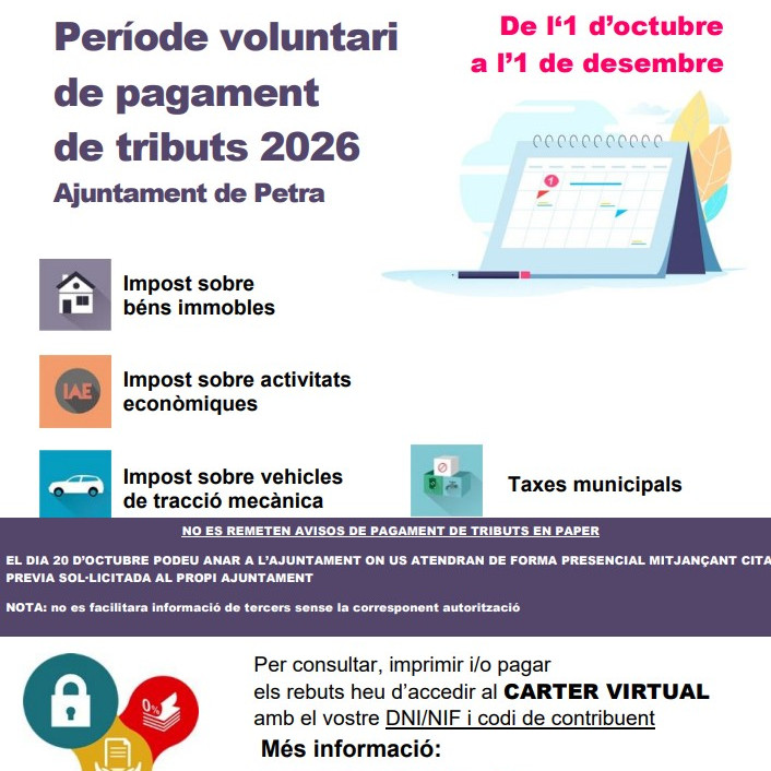 Període voluntari de pagament de tributs 2026