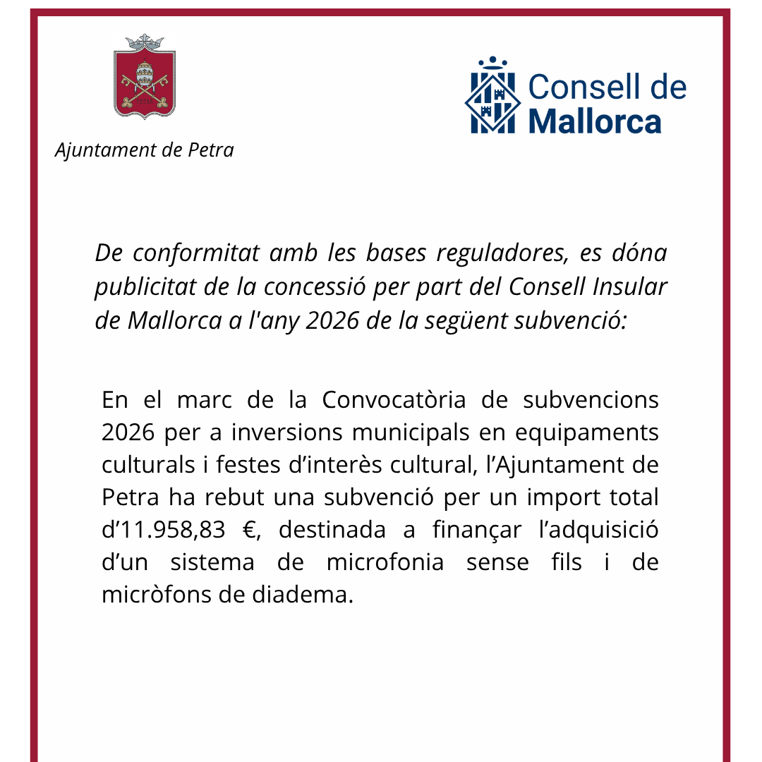 Convocatoria de subvencions 2026 per a inversions municipals en equipaments culturals i festes d'interès cultural